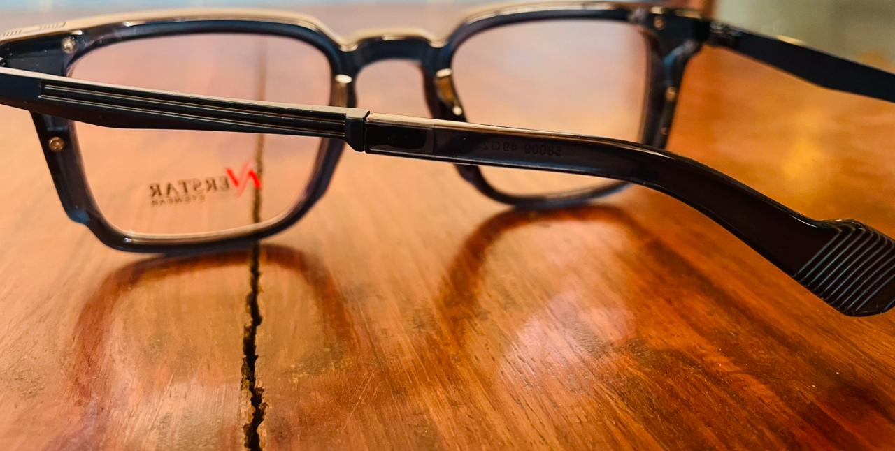 Nerstar 58009 Bold Square Eyeglasses | Glossy Black Wide Bridge Frame | Saad Optics