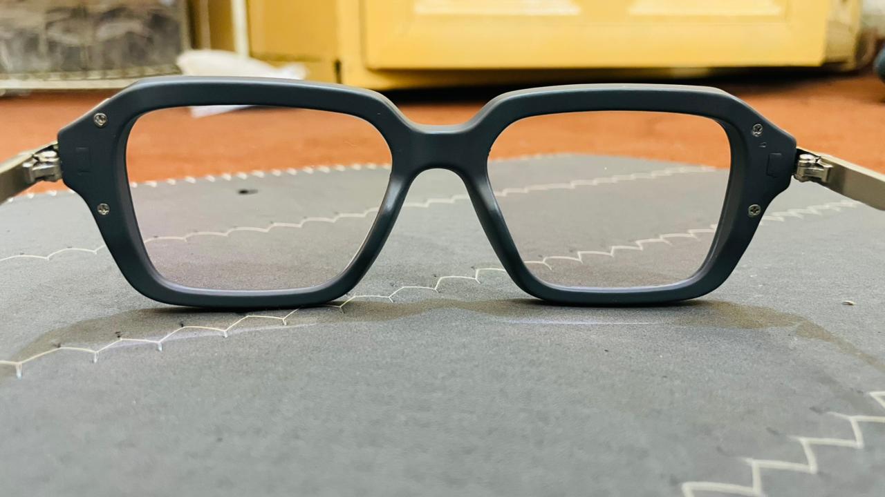 Matte Black Geometric Eyeglasses | Knurled Metal Temples | Saad Optics