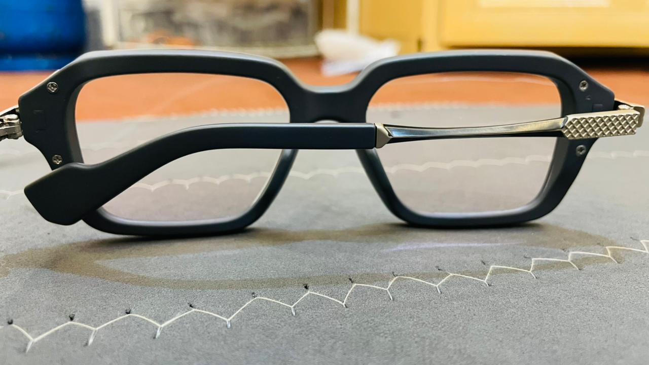 Matte Black Geometric Eyeglasses | Knurled Metal Temples | Saad Optics