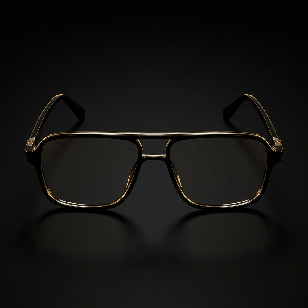 Saad Optics Prosaal P9519 Retro Double Bridge Eyeglasses Frame | Black & Blue Aviator Style Optical Frames