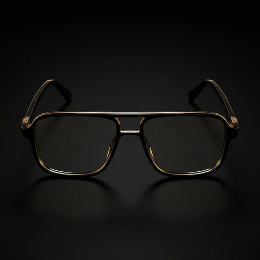 Saad Optics Prosaal P9519 Retro Double Bridge Eyeglasses Frame | Black & Blue Aviator Style Optical Frames