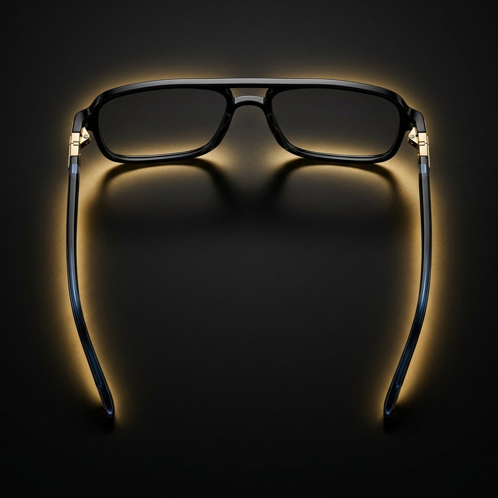 Saad Optics Prosaal P9519 Retro Double Bridge Eyeglasses Frame | Black & Blue Aviator Style Optical Frames