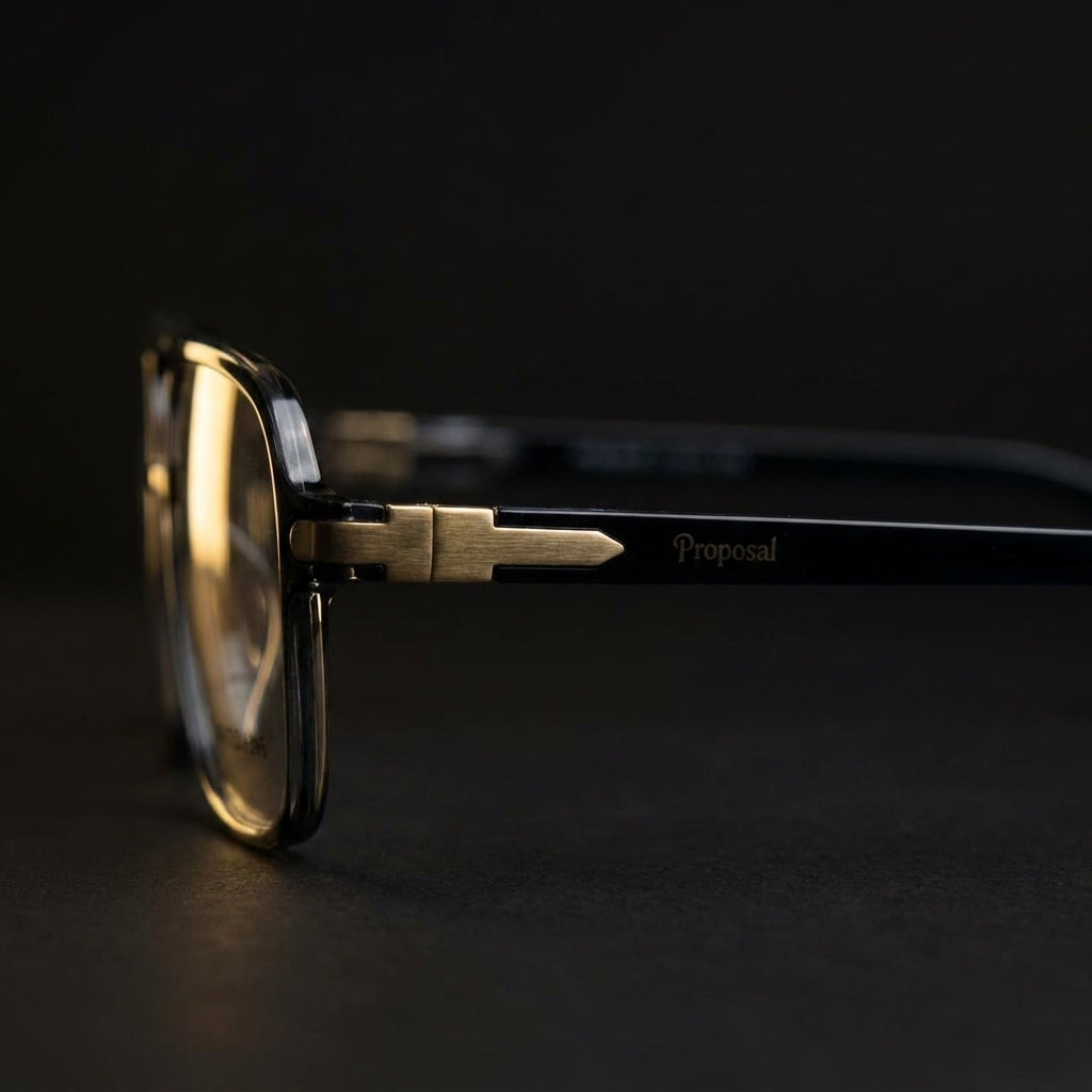 Saad Optics Prosaal P9519 Retro Double Bridge Eyeglasses Frame | Black & Blue Aviator Style Optical Frames