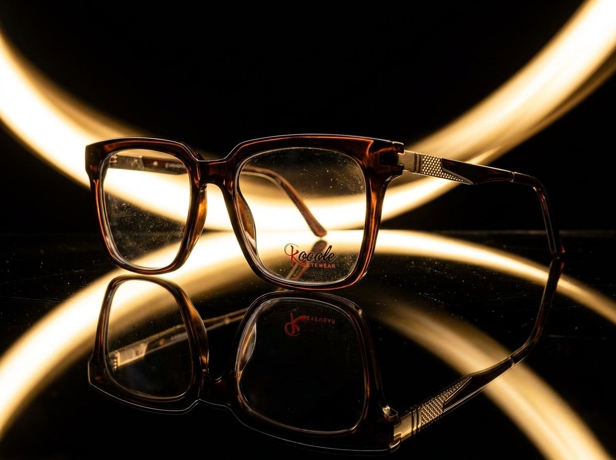 Kocole Eyewear Classic Brown Acetate Glasses | Gold Temple Detail | Saad Optics