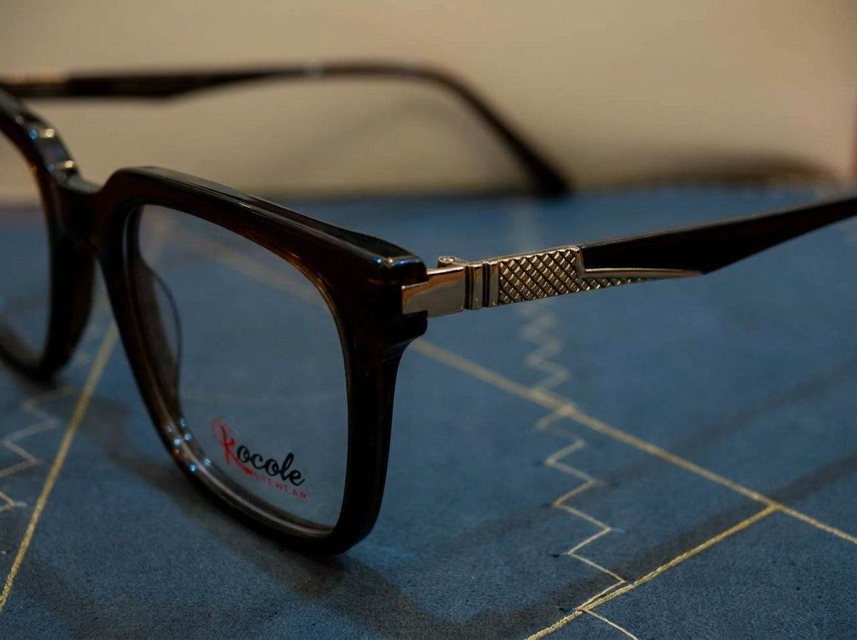 Kocole Eyewear Classic Brown Acetate Glasses | Gold Temple Detail | Saad Optics