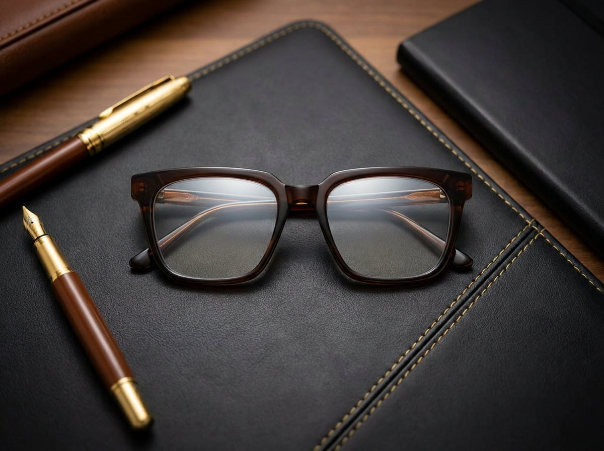 Kocole Eyewear Classic Brown Acetate Glasses | Gold Temple Detail | Saad Optics