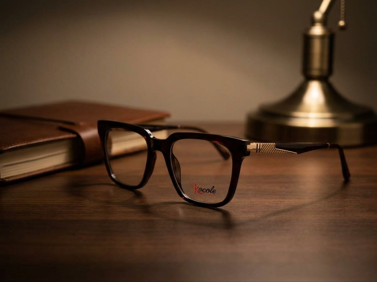 Kocole Eyewear Classic Brown Acetate Glasses | Gold Temple Detail | Saad Optics