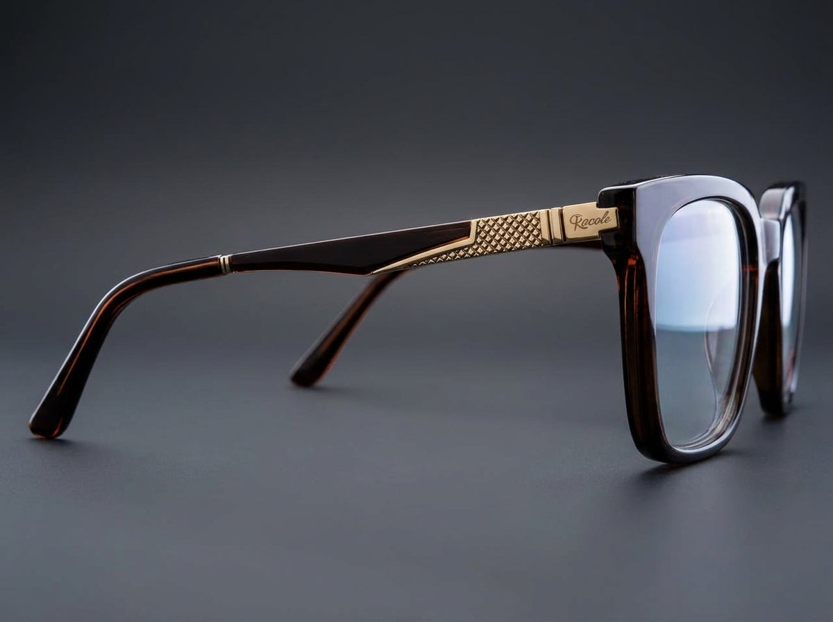 Kocole Eyewear Classic Brown Acetate Glasses | Gold Temple Detail | Saad Optics