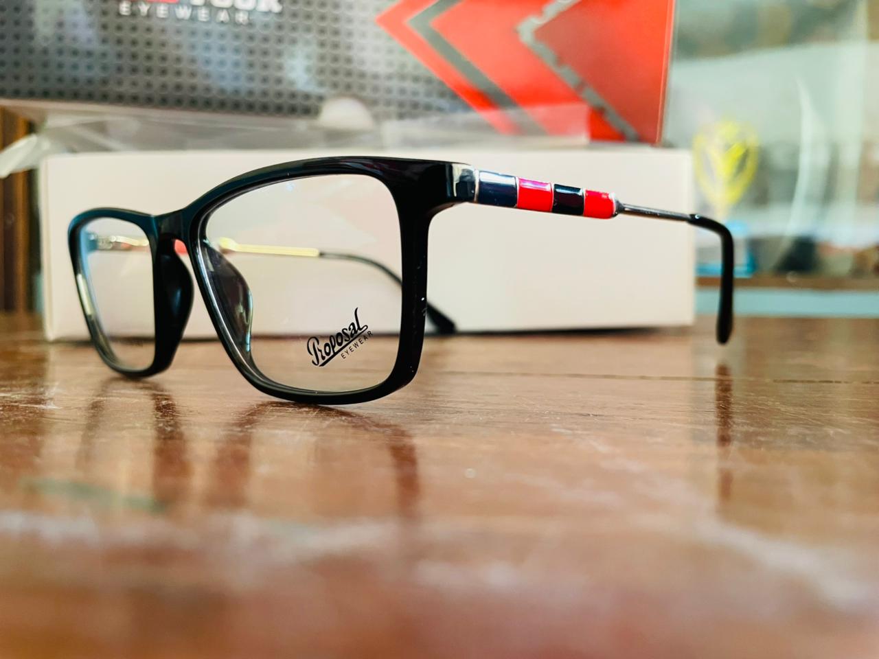 Proposal S76007 TR90 Lightweight Eyeglasses | Black Rectangle & Gold Temple | Saad Optics