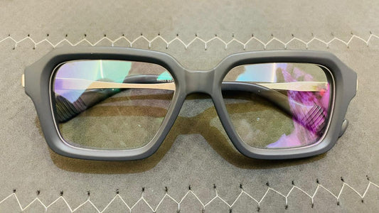 Matte Black Geometric Eyeglasses | Knurled Metal Temples | Saad Optics