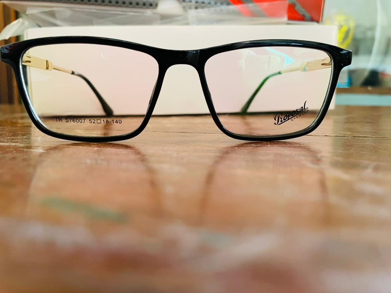 Proposal S76007 TR90 Lightweight Eyeglasses | Black Rectangle & Gold Temple | Saad Optics