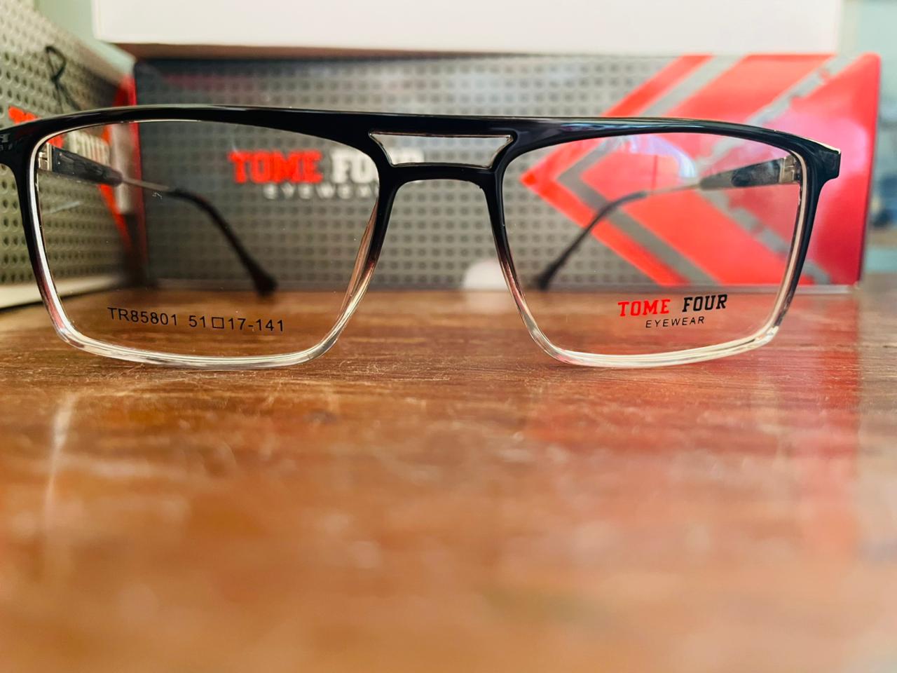 Tome Four TR85801 browline eyeglasses front view black TR90 and metal clubmaster