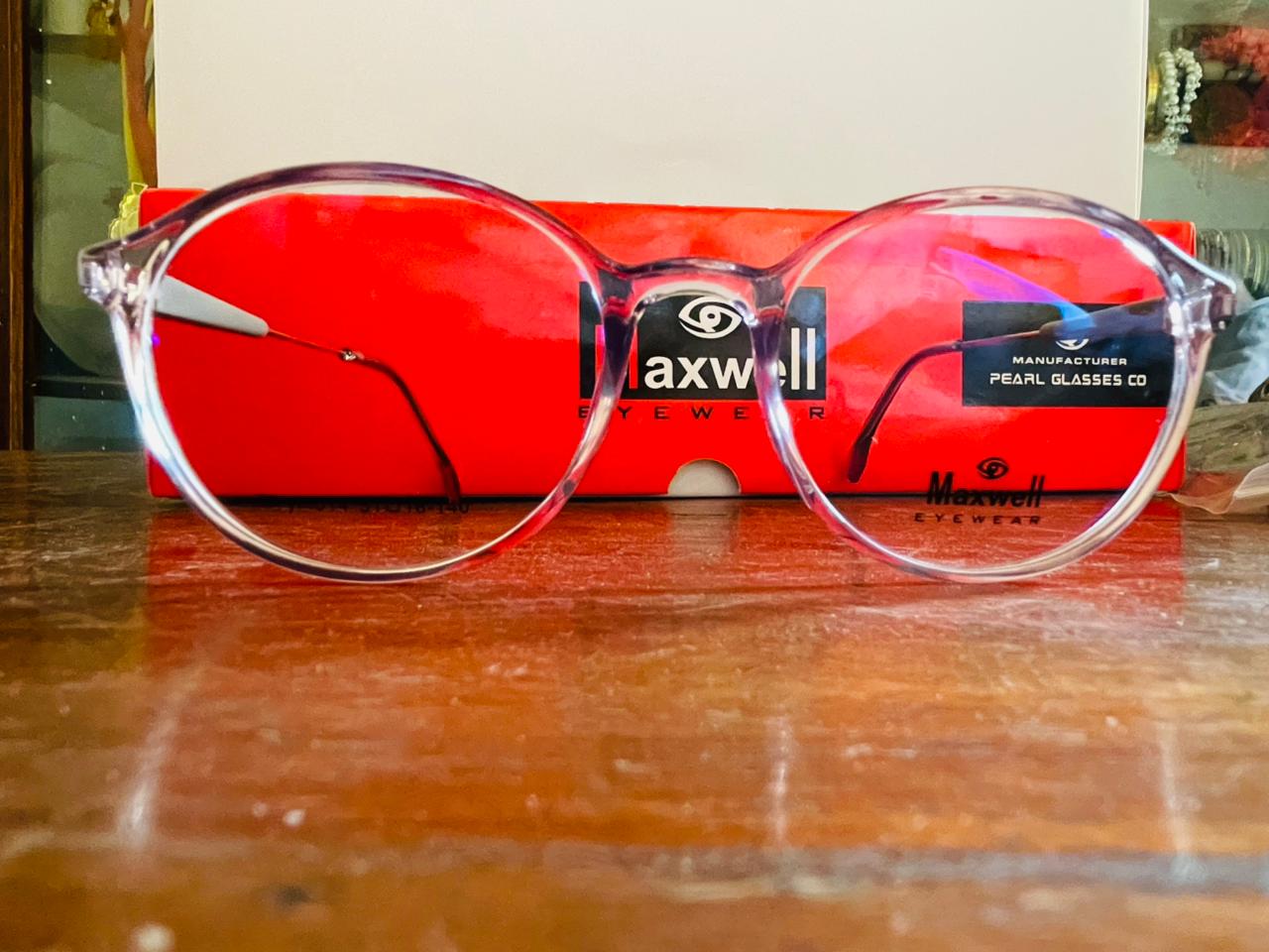 Maxwell Clear Round Eyeglasses | Pink-Tint Acetate & Metal Temples | Saad Optics
