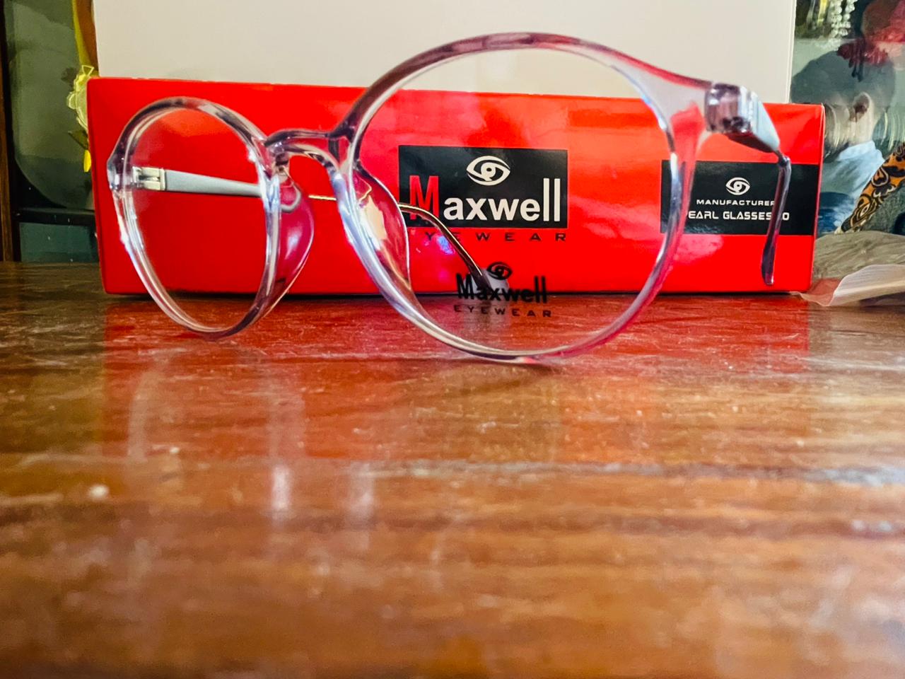 Maxwell Clear Round Eyeglasses | Pink-Tint Acetate & Metal Temples | Saad Optics
