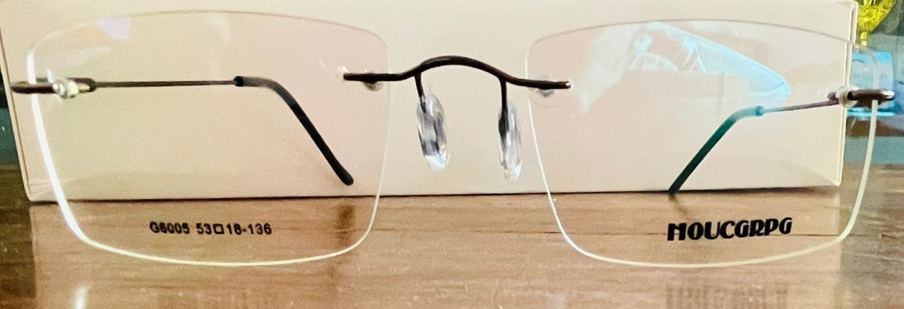 MOUCGRPG G6005 Rimless Eyeglasses | Lightweight Gunmetal Executive Frame | Saad Optics