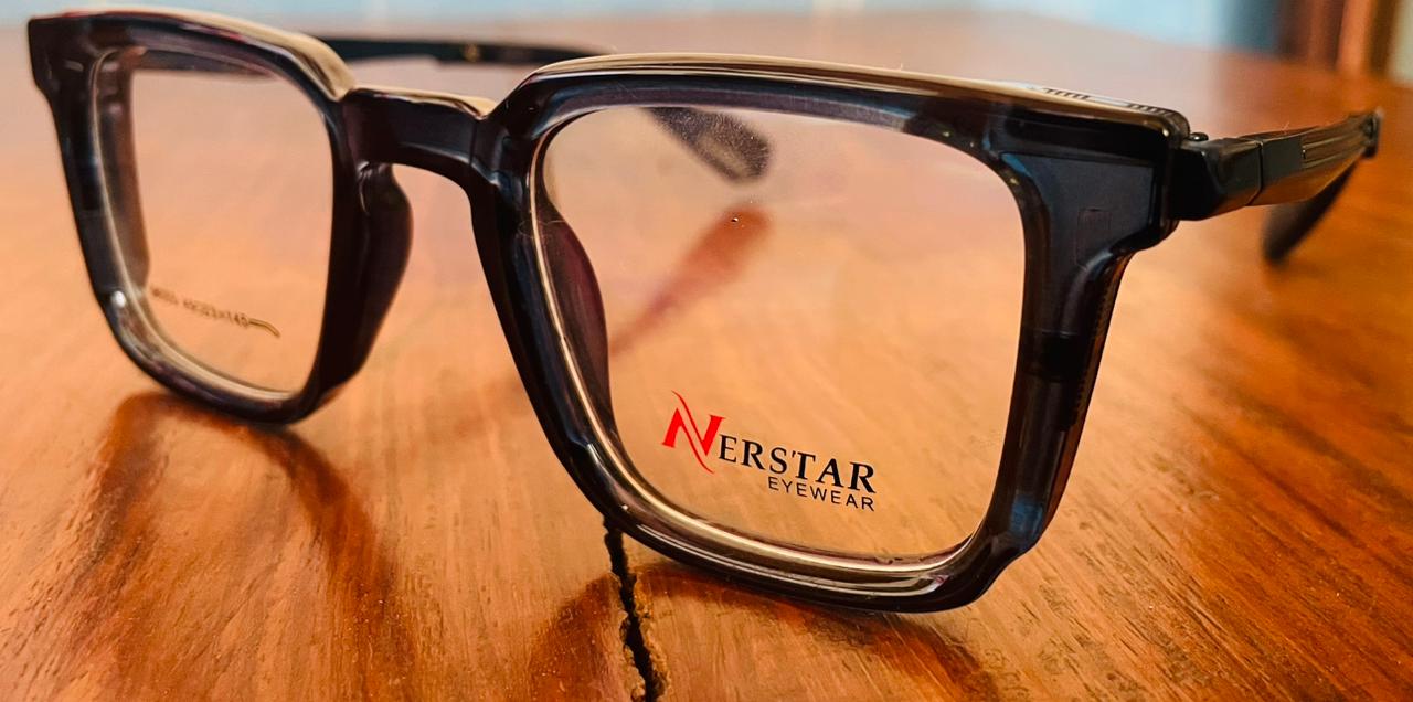 Nerstar 58009 Bold Square Eyeglasses | Glossy Black Wide Bridge Frame | Saad Optics